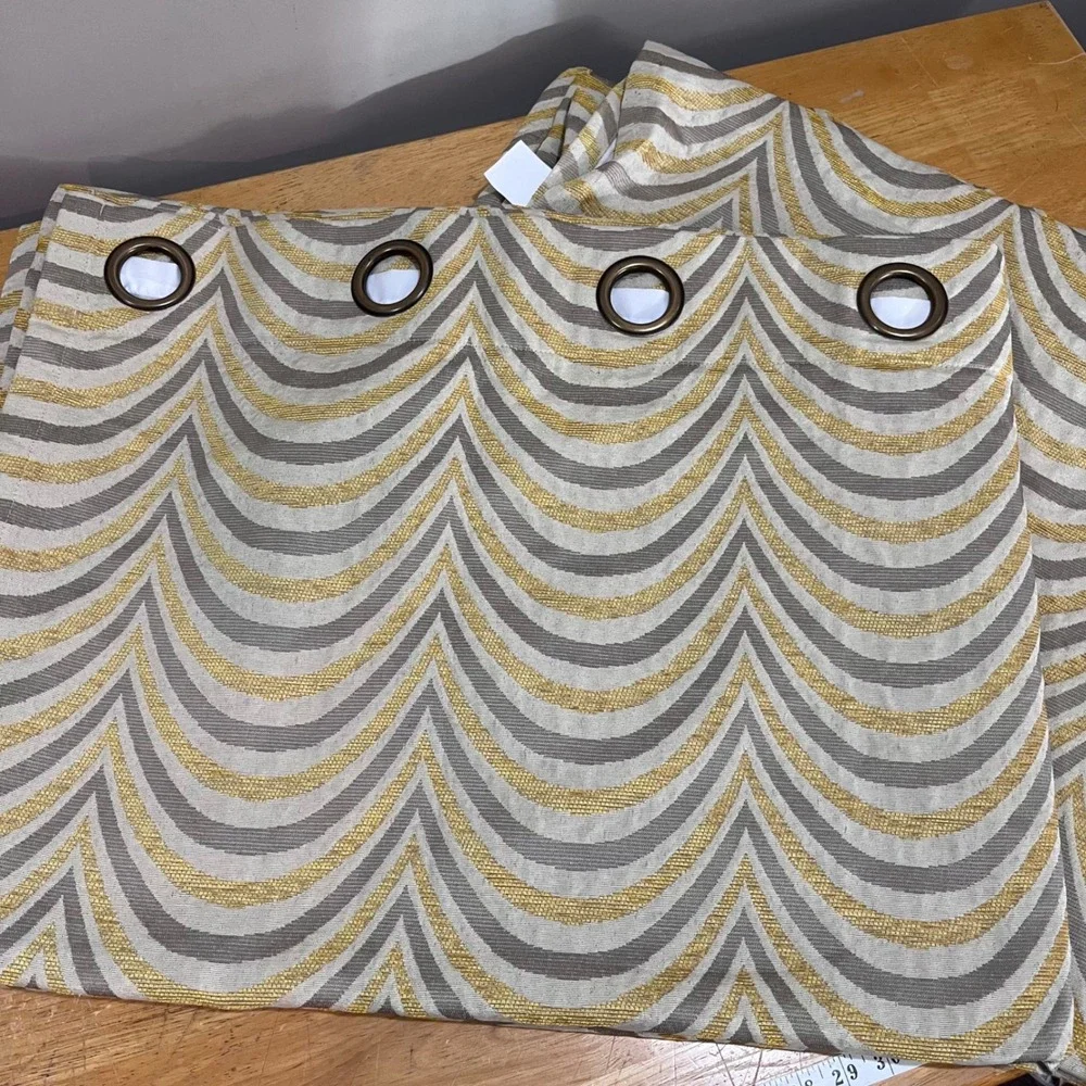 Pier 1 Imports Scallop Grey Gold Grommet Curtain Panels 54x84‎ Set of 2 Lined